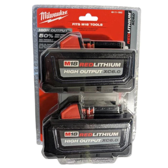 Milwaukee (48-11-1862) M18 18-Volt Lithium-Ion High Output 6.0Ah Battery Pack (2-Pack)