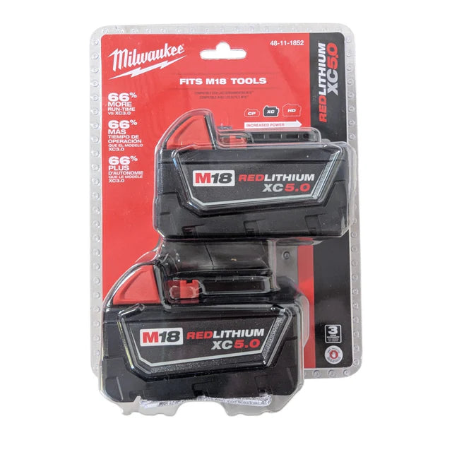 Milwaukee (48-11-1852) M18 18-Volt Lithium-Ion XC Extended Capacity 5.0 Ah Battery Pack (2-Pack)